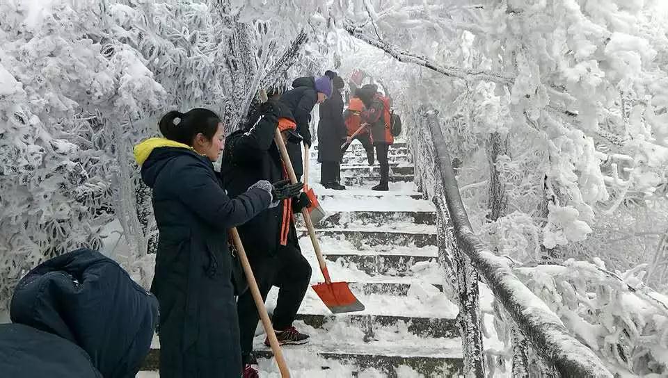 张家界女子雪天勇攀天梯，挑战极限展现坚韧精神